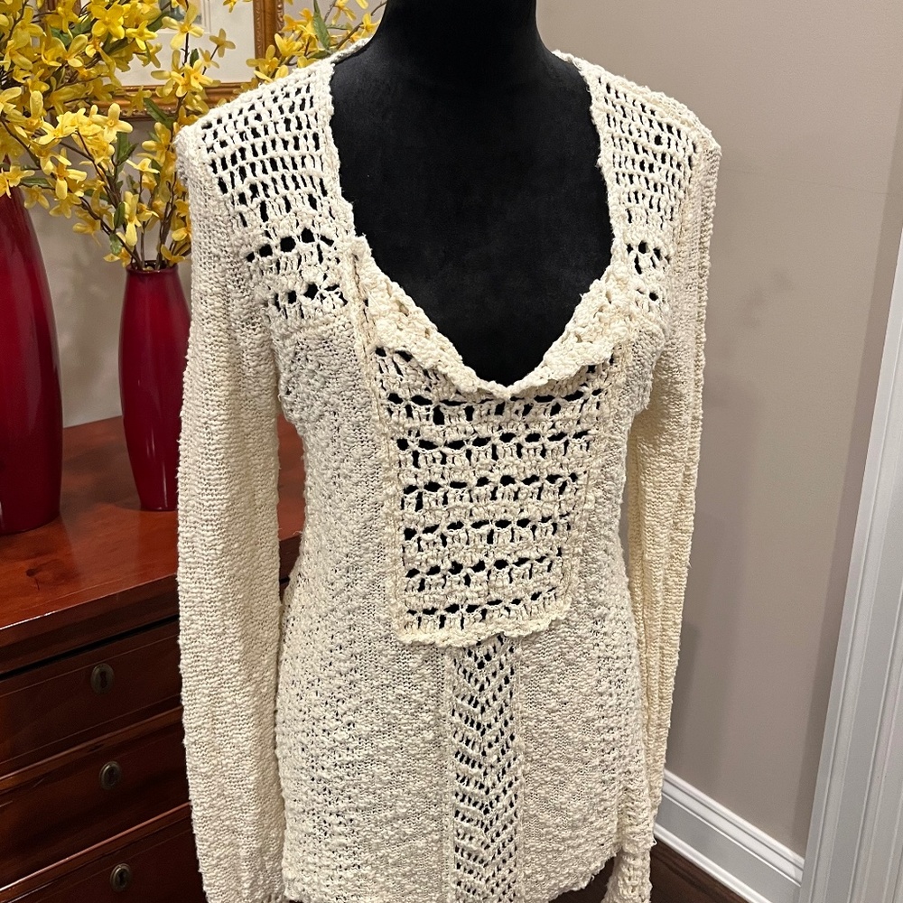BKE Red Crochet Cream Sweater M